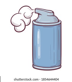 Hand drawn cartoon illustration of  shaving foam spray can. On white background