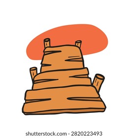 A hand drawn cartoon illustration of a simple wooden dock or pier platform isolated on a white background.