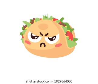Hand Drawn Cartoon Illustration Tacos Emoji. Fast Food Vector Drawing Emoticon. Tasty Image Meal. Flat Style Collection  Mexican Cuisine