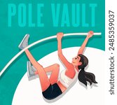 Hand drawn cartoon illustrations of pole vaulters