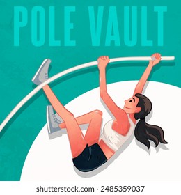 Hand drawn cartoon illustrations of pole vaulters