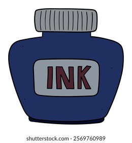 Hand drawn cartoon ink pot isolated on a white background. Vector illustration.