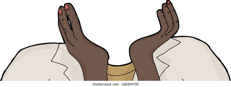 Hand drawn cartoon of isolated hands and shoulders