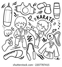 Hand Drawn Cartoon Karate Doodle Vector Illustration