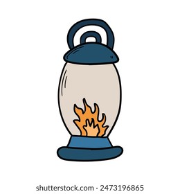 Hand drawn cartoon kerosene lamp isolated on white background. Vector illustration.