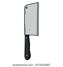 Hand drawn cartoon kitchen cleaver isolated on white background. Vector illustration.