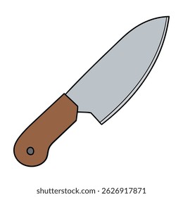 Dibujado a mano cuchillo de cocina de dibujos animados aislado sobre fondo blanco. Ilustración vectorial.