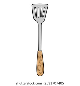 Hand drawn cartoon kitchen spatula isolated on white background. Vector illustration.