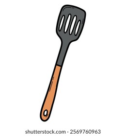 Hand drawn cartoon kitchen spatula isolated on white background. Vector illustration.