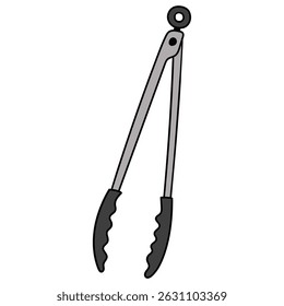 Hand drawn cartoon kitchen tongs isolated on white background. Vector illustration.