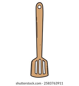 Hand drawn cartoon kitchen wooden spatula isolated on white background. Vector illustration.