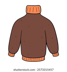 Hand drawn cartoon knitted warm brown sweater isolated on white background. Vector illustration.