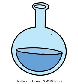 Hand drawn cartoon laboratory flask isolated on white background. Vector illustration.