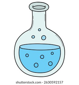Hand drawn cartoon laboratory flask isolated on white background. Vector illustration.