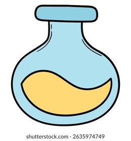 Frasco de laboratorio de dibujos animados dibujado a mano aislado sobre fondo blanco. Ilustración vectorial.