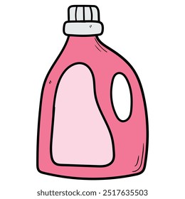 Hand drawn cartoon laundry detergent bottle isolated on white background. Vector illustration.