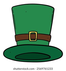 Hand drawn cartoon leprechaun green hat saint patrick isolated on white background. Vector illustration.