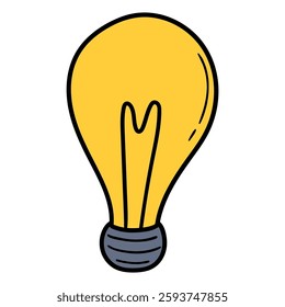 Hand drawn cartoon light bulb isolated on white background. Vector illustration.