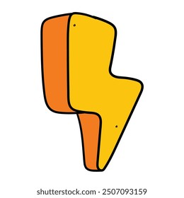 Hand drawn cartoon lightning bolt isolated on white background. Vector illustration.