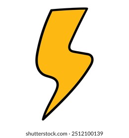 Hand drawn cartoon lightning bolt isolated on white background. Vector illustration.