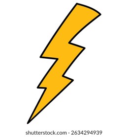 Hand drawn cartoon lightning bolt isolated on white background. Vector illustration.