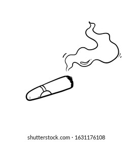 hand drawn Cartoon lit cigar with smoke. Isolated on white background. Vector icon.doodle