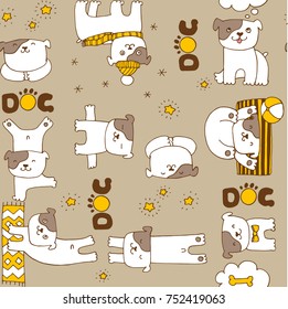 hand drawn cartoon little dog seamless pattern