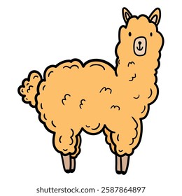 Hand drawn cartoon llama or alpaca isolated on white background. Vector illustration.