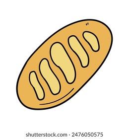 Hand drawn cartoon loaf of bread isolated on white background. Vector illustration.