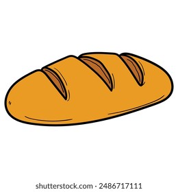 Hand drawn cartoon loaf of bread isolated on white background. Vector illustration.