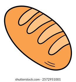 Hand drawn cartoon loaf of bread icon isolated on white background. Vector illustration.