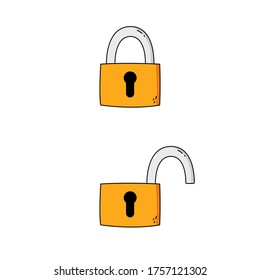 Icono de bloqueo de caricatura dibujado a mano