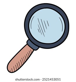 Hand drawn cartoon magnifying glass isolated on a white background. Vector illustration.