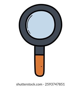 Hand drawn cartoon magnifying glass isolated on a white background. Vector illustration.