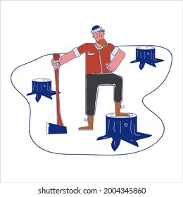 Hand drawn cartoon man with doodle drawings on background. Fashion lumberjack illustration for your design