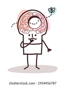 Hand drawn Cartoon man with a hole in Brain and memory Disorders
