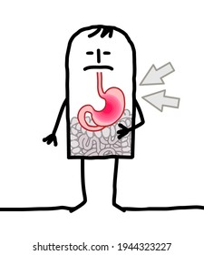 Hand drawn Cartoon Man suffering because of Gastric problems