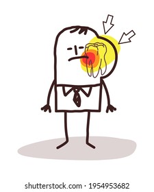 Hand drawn Cartoon Man suffering because of a big Toothache
