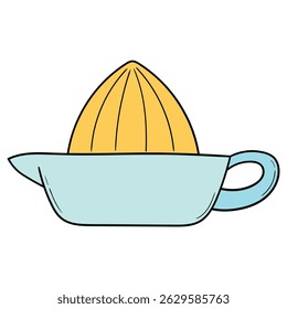 Espremedor manual de citrinos desenhado à mão isolado no fundo branco. Ilustração vetorial.