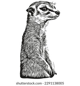 Hand drawn cartoon Meerkat, vector vintage illustration Meerkats
