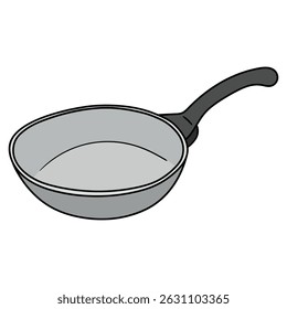 Hand drawn cartoon metal frying pan isolated on white background. Vector illustration.
