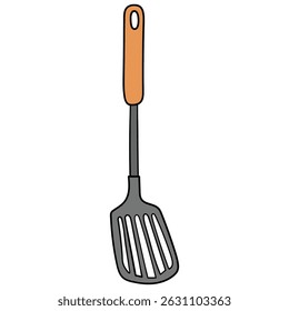 Espátula de cozinha de metal desenhada à mão isolada sobre fundo branco. Ilustração vetorial.
