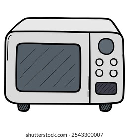 Forno de micro-ondas desenhado à mão isolado no fundo branco. Ilustração vetorial.