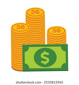 Hand drawn cartoon money illustration on white