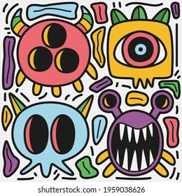 hand drawn cartoon monster coloring design