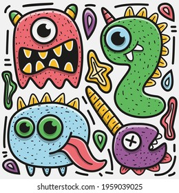 hand drawn cartoon monster coloring design