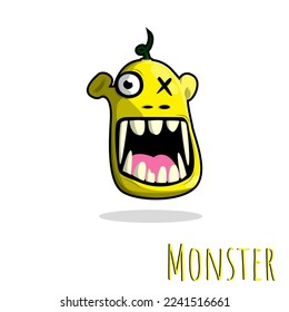 Hand drawn cartoon monster doodle yellow color