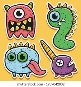 hand drawn cartoon monster sticker design