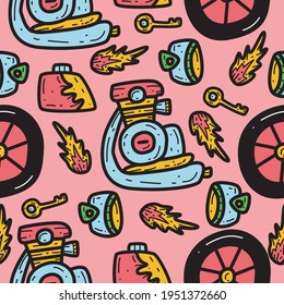 hand drawn cartoon motorbike doodle pattern design