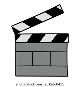 Hand drawn cartoon movie clapper isolated on white background. Cinematography, movie making, producing. Vector illustration.